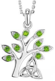 Peridot Silver Celtic Tree of Life Trinity Knot Necklace