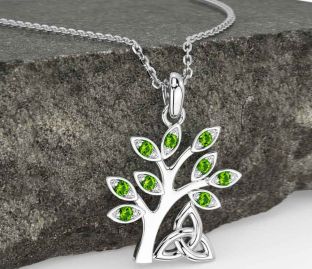 Peridot Silver Celtic Tree of Life Trinity Knot Necklace