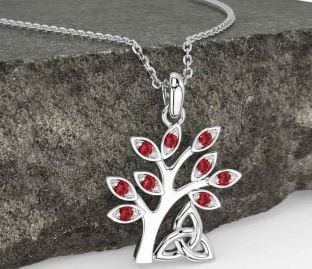Ruby Silver Celtic Tree of Life Trinity Knot Necklace