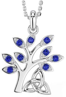 Sapphire Silver Celtic Tree of Life Trinity Knot Necklace