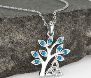 Topaz Silver Celtic Tree of Life Trinity Knot Necklace