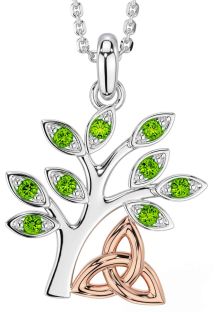 Peridot Rose Gold Silver Celtic Tree of Life Trinity Knot Necklace