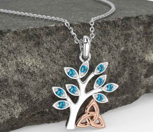 Topaz Rose Gold Silver Celtic Tree of Life Trinity Knot Necklace