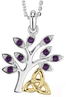 Alexandrite Gold Silver Celtic Tree of Life Trinity Knot Necklace