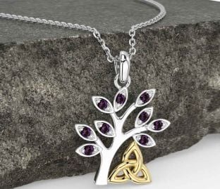 Alexandrite Gold Silver Celtic Tree of Life Trinity Knot Necklace