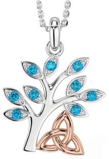 Topaz White Rose Gold Celtic Tree of Life Trinity Knot Necklace