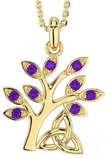 Amethyst Gold Celtic Tree of Life Trinity Knot Necklace