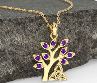 Amethyst Gold Celtic Tree of Life Trinity Knot Necklace