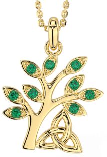 Emerald Gold Celtic Tree of Life Trinity Knot Necklace