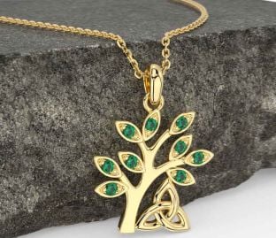 Emerald Gold Celtic Tree of Life Trinity Knot Necklace