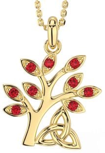 Ruby Gold Celtic Tree of Life Trinity Knot Necklace