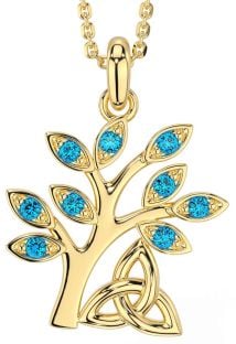 Topaz Gold Celtic Tree of Life Trinity Knot Necklace
