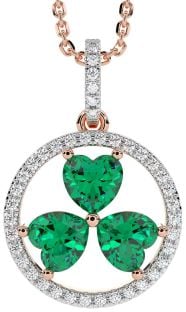 Diamond Emerald Rose Gold Silver Shamrock Necklace