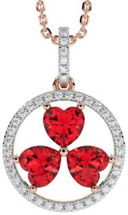 Diamond Ruby Rose Gold Silver Shamrock Necklace