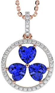 Diamond Sapphire Rose Gold Silver Shamrock Necklace