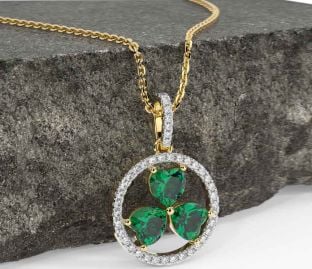 Diamond Emerald Gold Silver Shamrock Necklace