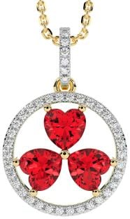 Diamond Ruby Gold Silver Shamrock Necklace