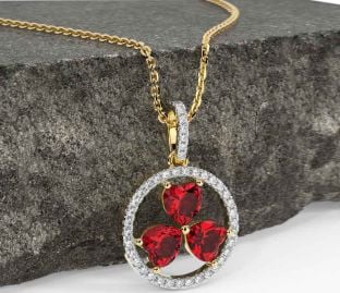 Diamond Ruby Gold Silver Shamrock Necklace