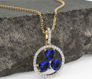 Diamond Sapphire Gold Silver Shamrock Necklace