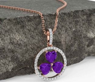 Diamond Amethyst Rose Gold Shamrock Necklace