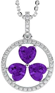 Diamond Amethyst Silver Shamrock Necklace