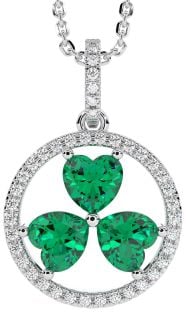 Diamond Emerald Silver Shamrock Necklace