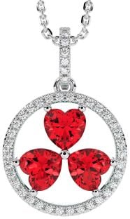 Diamond Ruby Silver Shamrock Necklace