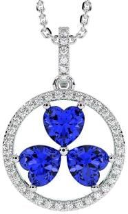 Diamond Sapphire Silver Shamrock Necklace