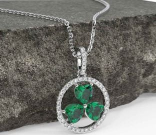 Diamond Emerald White Gold Shamrock Necklace