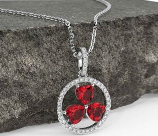 Diamond Ruby White Gold Shamrock Necklace