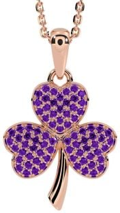 Amethyst Rose Gold Silver Shamrock Necklace