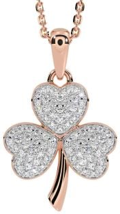 Diamond Rose Gold Silver Shamrock Necklace