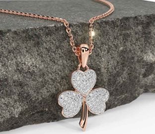 Diamond Rose Gold Silver Shamrock Necklace