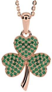 Emerald Rose Gold Silver Shamrock Necklace