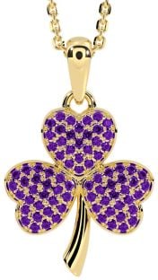 Amethyst Gold Silver Shamrock Necklace