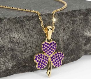 Amethyst Gold Silver Shamrock Necklace