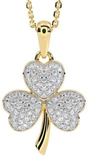 Diamond Gold Silver Shamrock Necklace