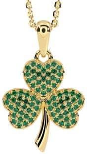 Emerald Gold Silver Shamrock Necklace