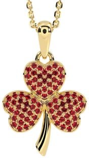 Ruby Gold Silver Shamrock Necklace