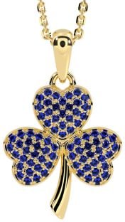 Sapphire Gold Silver Shamrock Necklace