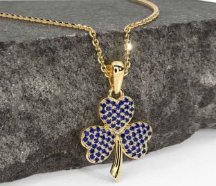 Sapphire Gold Silver Shamrock Necklace