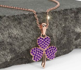 Amethyst Rose Gold Shamrock Necklace