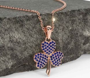 Sapphire Rose Gold Shamrock Necklace