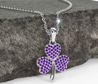 Amethyst Silver Shamrock Necklace