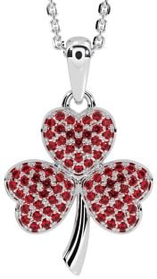 Ruby Silver Shamrock Necklace