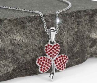 Ruby White Gold Shamrock Necklace