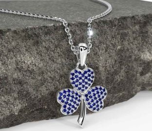 Sapphire White Gold Shamrock Necklace