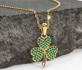 Smeraldo Oro Trifoglio Collana