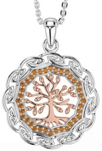 Citrine Rose Gold Silver Celtic Tree of Life Necklace