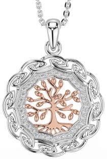 Diamond Rose Gold Silver Celtic Tree of Life Necklace